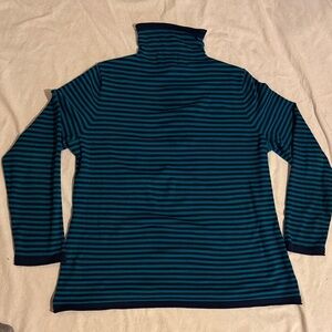 Duluth Trading Co Teal and Black Striped Turtleneck Sweater